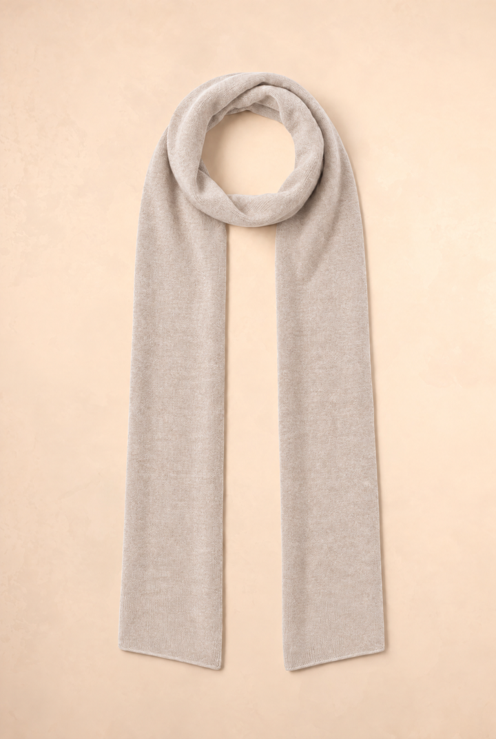 India Grace London Lucia skinny scarf in chinchilla beige cashmere wool